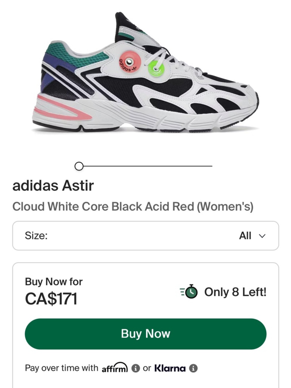 adidas Astir Women's Cloud White Core Black acid red Running Sneakers